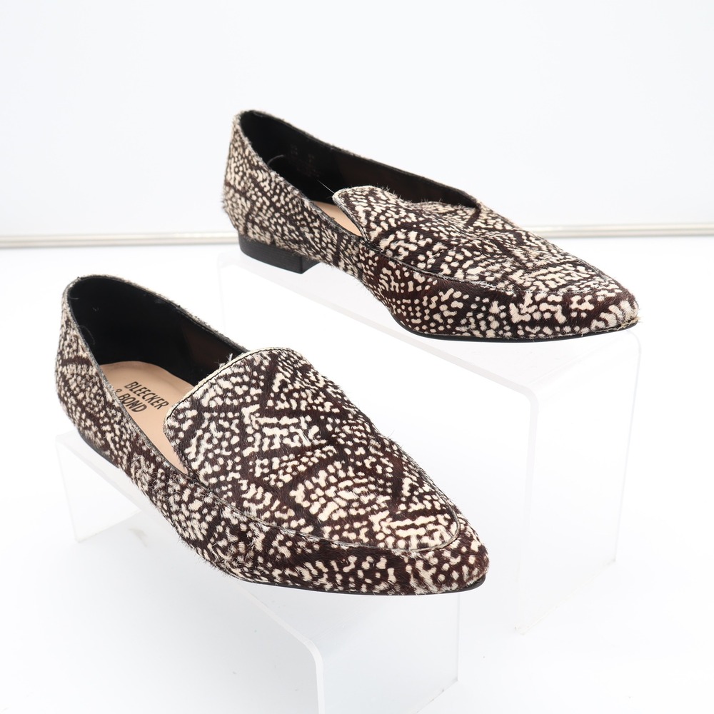 Bleecker & Bond Sonia Brown White Calf Hair Animal Print Pointed Toe Loafers 6M